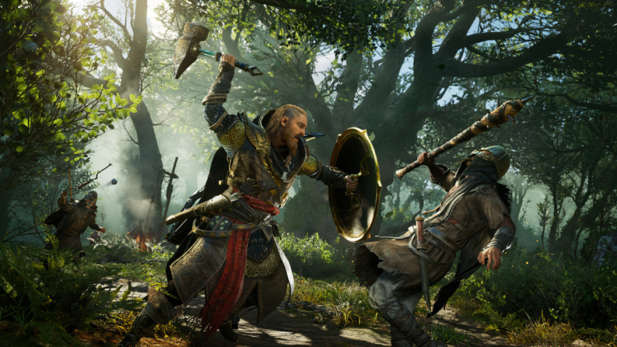 Odin/Havi fighting in Assassin's Creed Valhalla. This image is part of an article about how to play the Assassin's Creed games in order