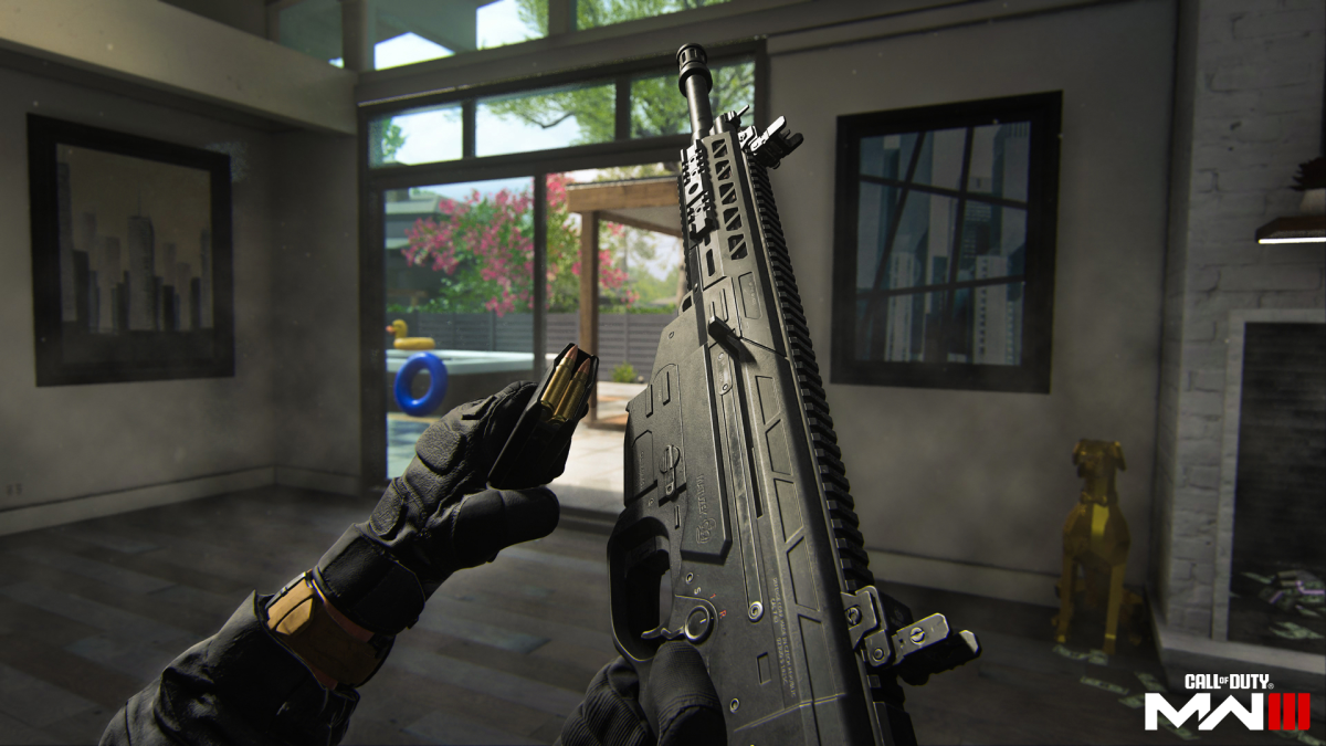 A player reloading their gun in MW3. This image is part of an article about all the weapon buffs and nerfs in MW3 and Warzone Season 2.