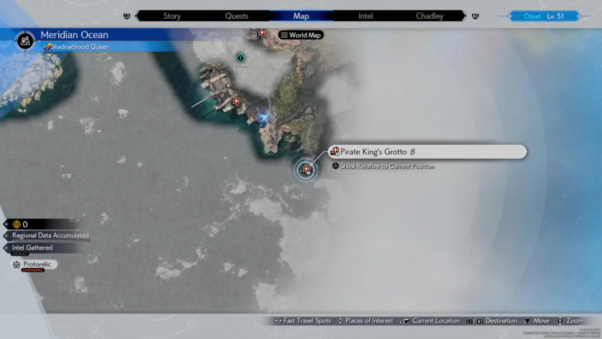 Карта из Final Fantasy 7 FF7 Rebirth, показывающая расположение первого грота Короля пиратов в игре, который находится на стадии бета-тестирования.