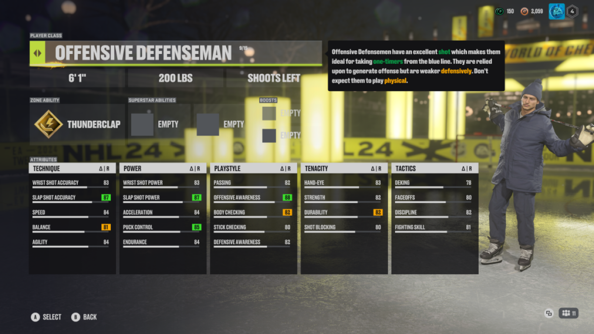 An offensive defenseman in NHL 24. This image is part of an article about the best defense build in NHL 24.