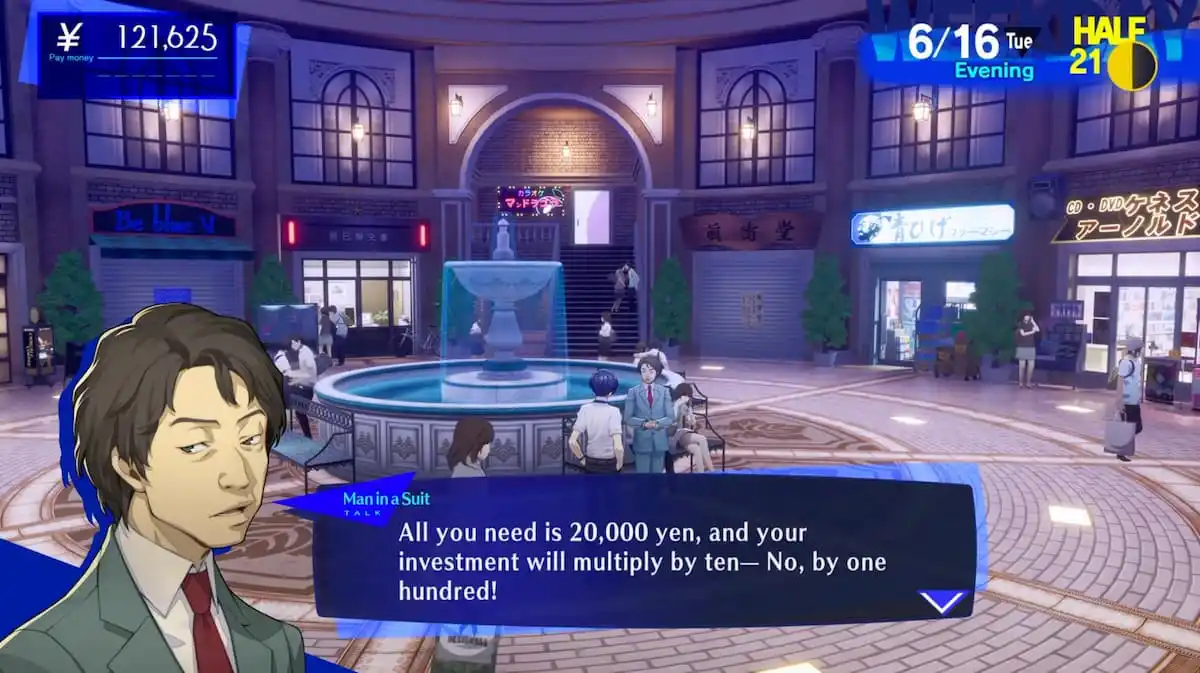 giving money to the man in suit in persona 3 reload