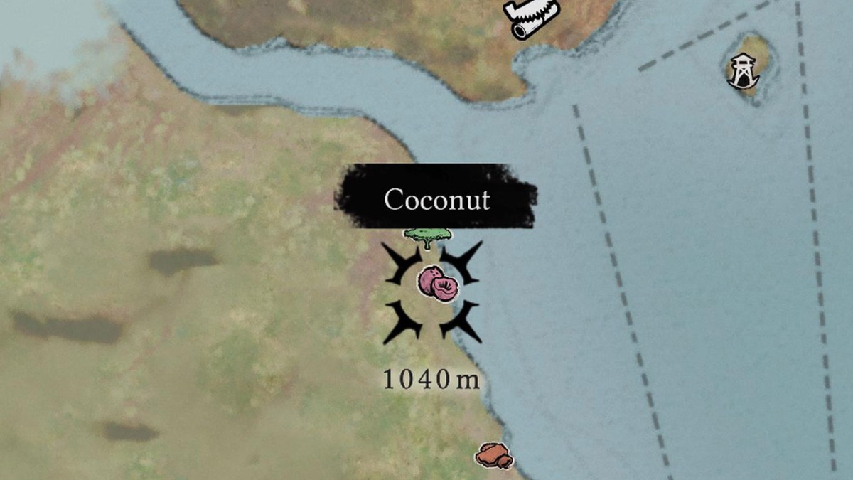 A coconut icon on a Skull and Bones map. 