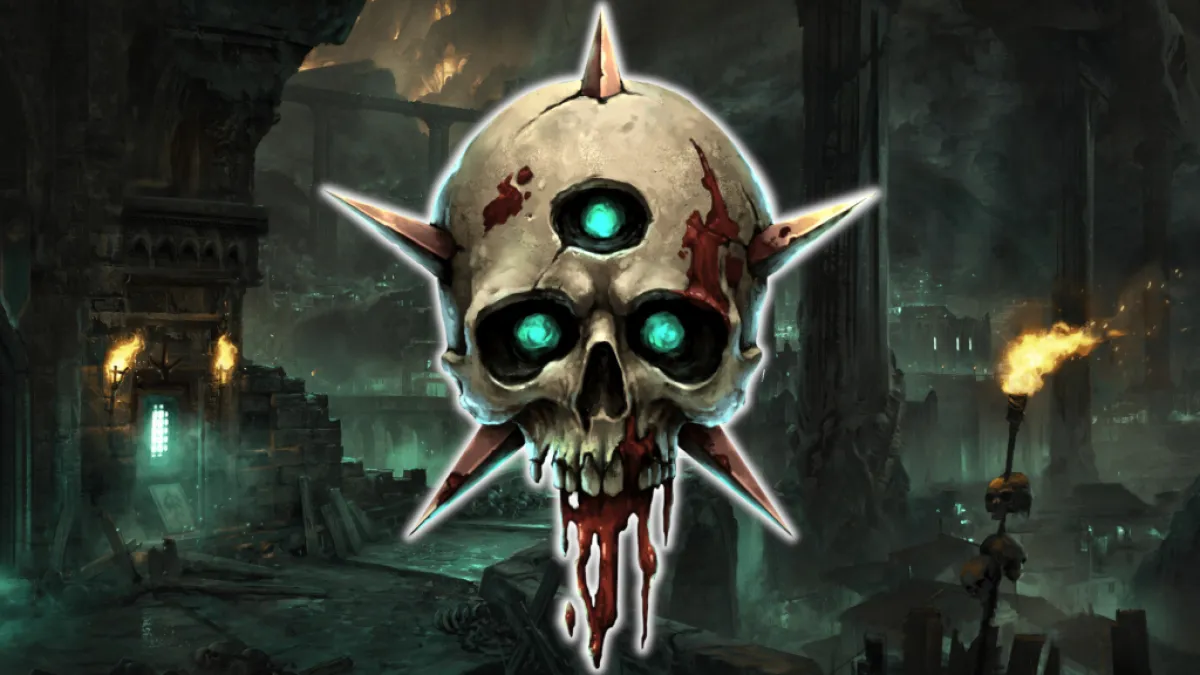 A skull with spikes coming out of it. This image is part of an article about the best Acolyte mastery and builds in Last Epoch.