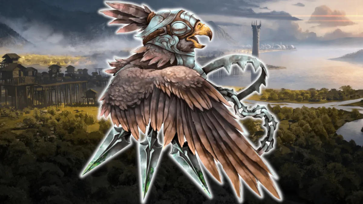 A falcon with armor on. This image is part of an article about the best rogue mastery and builds in Last Epoch.