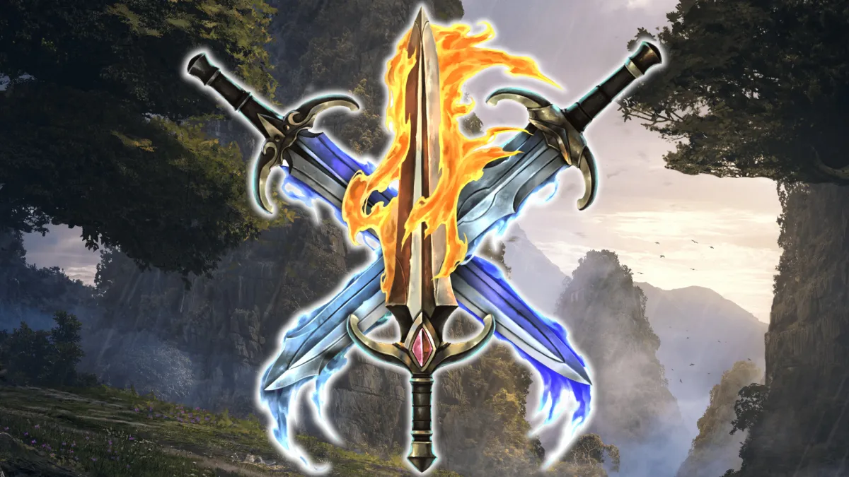 Three swords. This image is part of an article about the best Mage mastery and builds in Last Epoch.