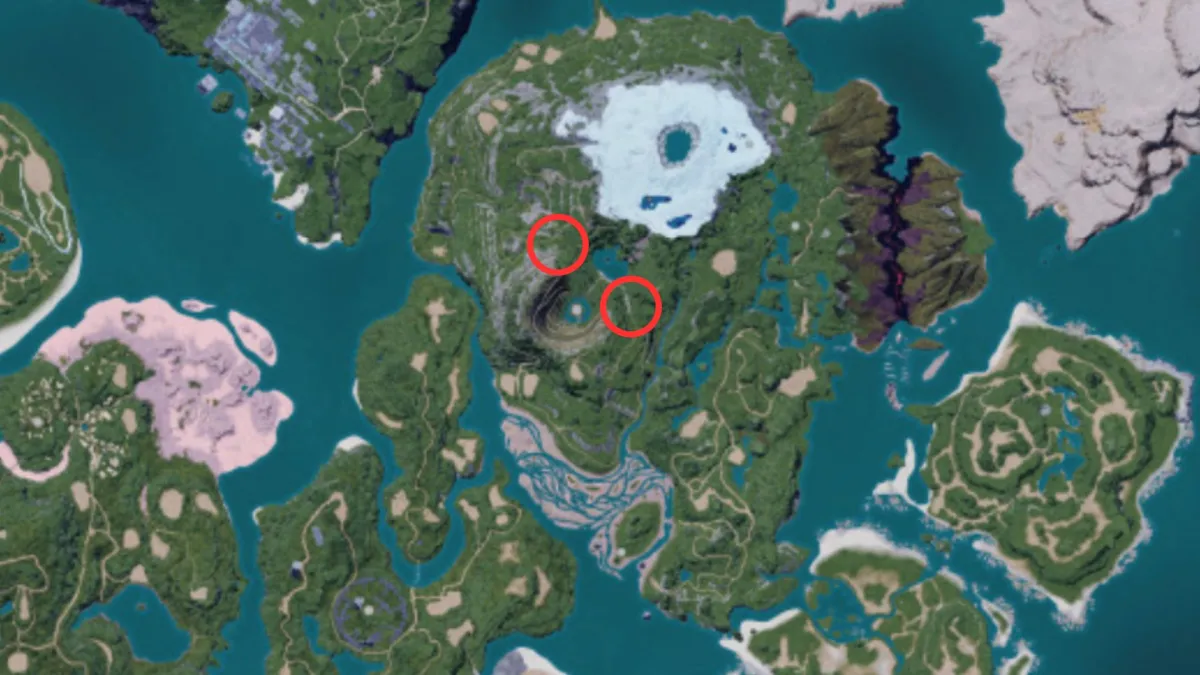 A spot on the Palworld map. This image is part of an article about the best base locations in Palworld. 