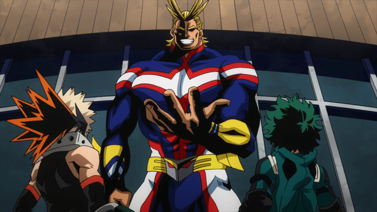 All Might holding up his hand.