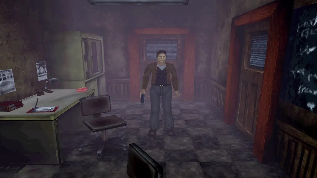 A character holding a gun. This image is part of an article about how The Original Silent Hill Still Haunts Me After 25 Years