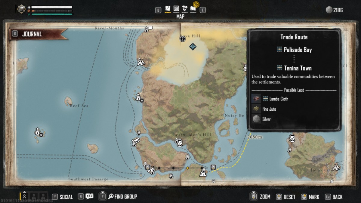 skull and bones map showing trade routes