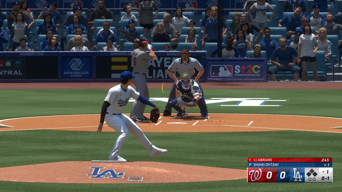 Shohei Ohtani throwing a ball in MLB The Show 24.