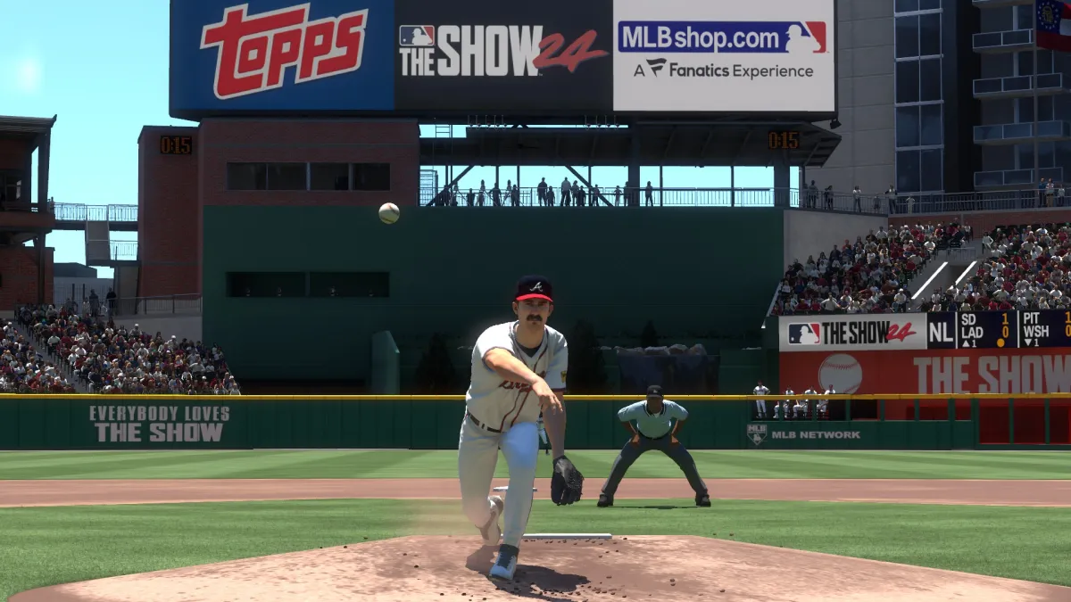 Spencer Strider throwing a pitch in MLB The Show 24.