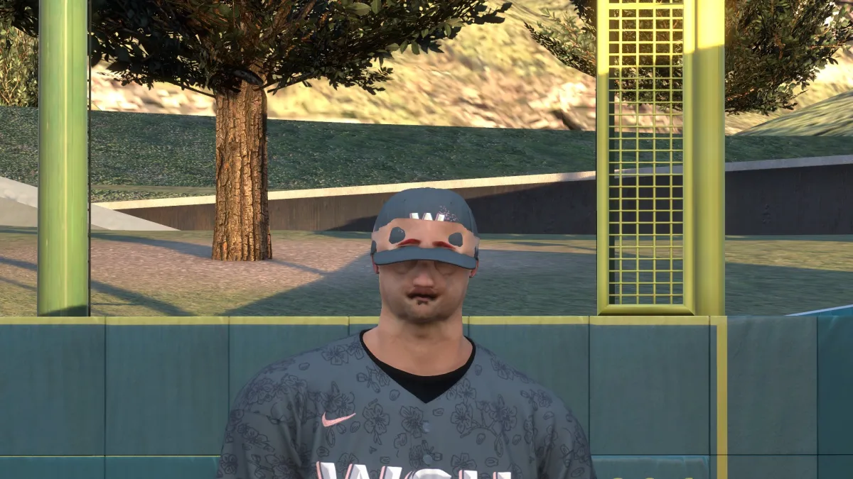 A player with a messed up face in MLB The Show 24.