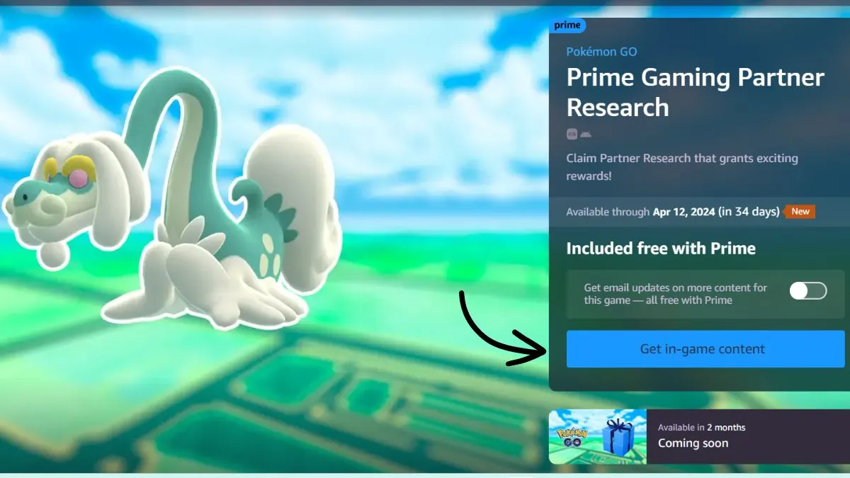 Image of the Amazon Prime Pokemon GO Partner Research website, featuring Drampa