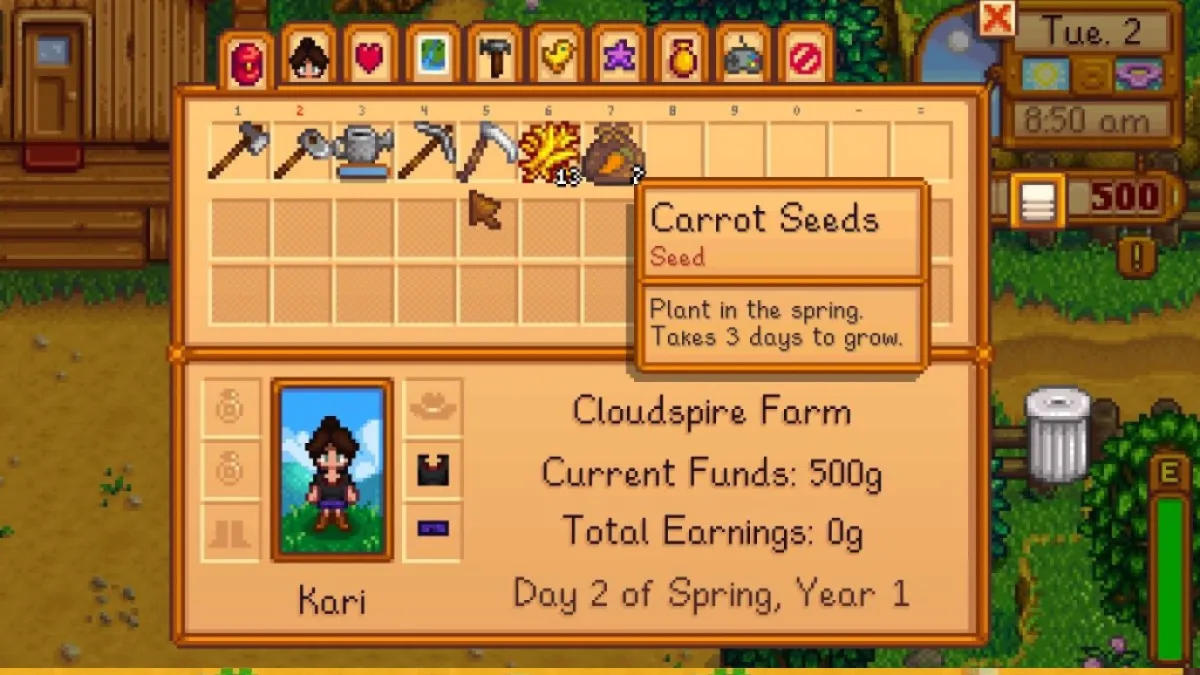 Carrot Seed Description in Stardew Valley