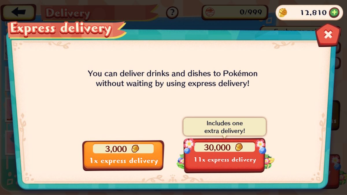 Entrega urgente Pokémon Café Remix.  Esta imagen es parte de un artículo sobre cómo obtener el traje de chef retro Pawmo en Pokemon Cafe Remix.
