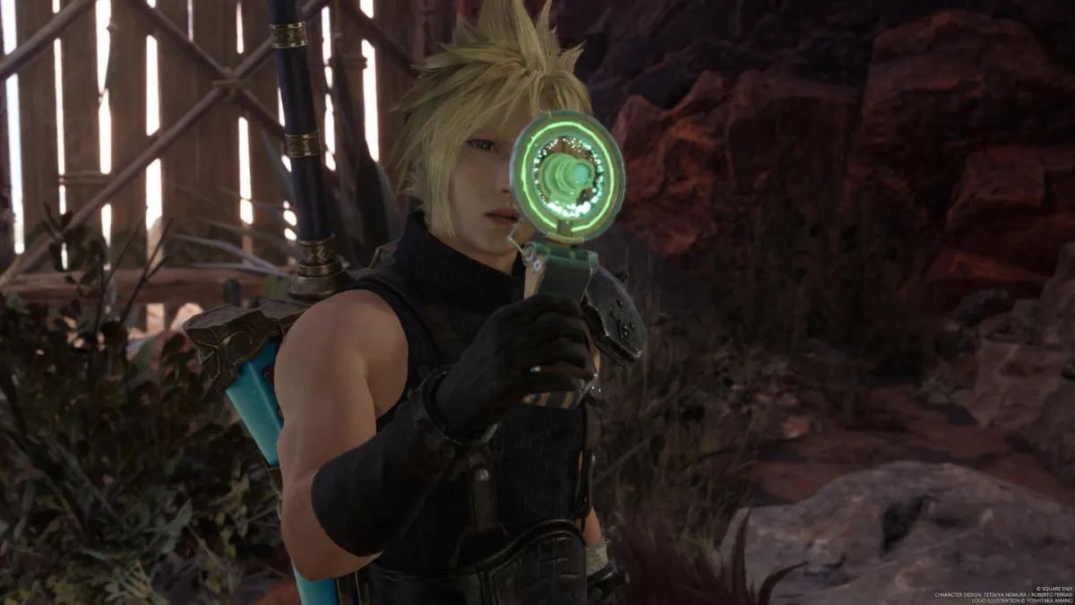 FF7 Rebirth screenshot of Cloud with a lifespring scanner during the From Whence Life Flows quest.