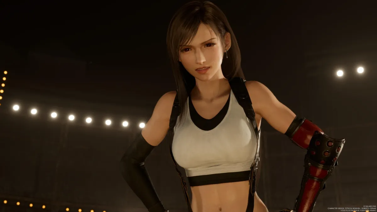 FF7 Rebirth screenshot of Tifa posing with her hands on her hips