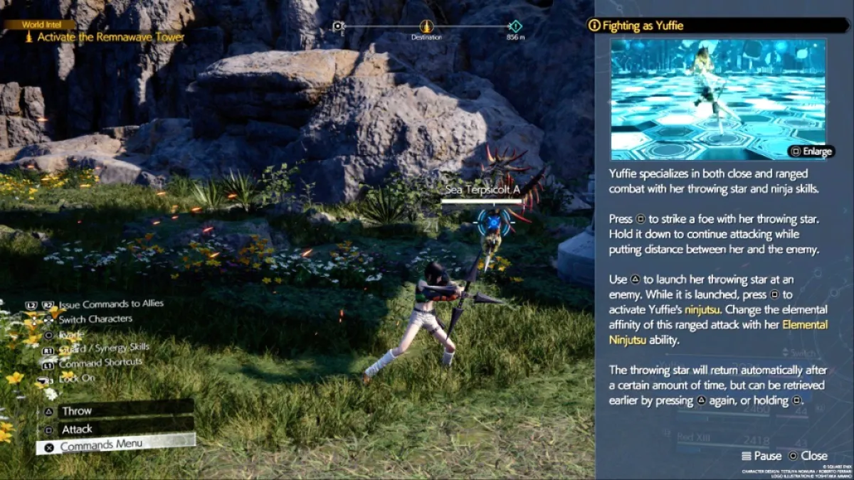 FF7 Rebirth screenshot of Yuffie's combat tutorial