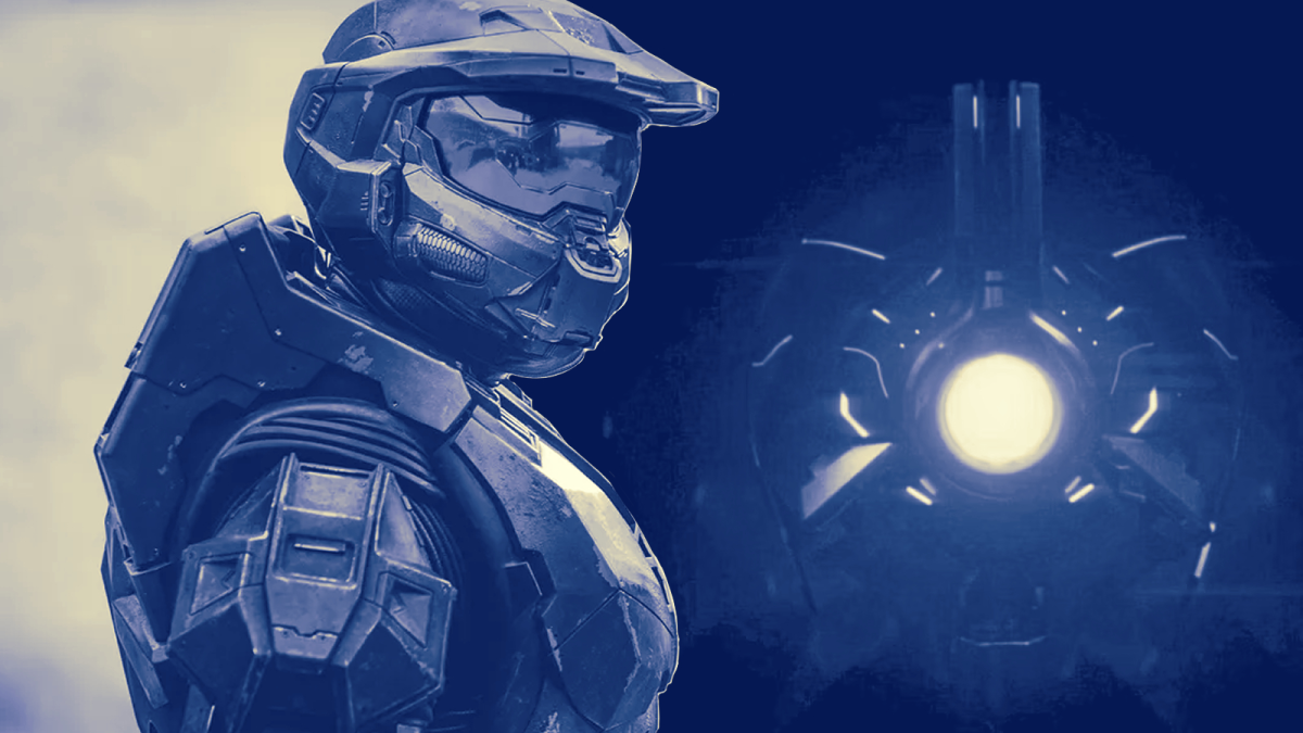 Combined stills of the Master Chief and 343 Guilty Spark in Halo Season 2