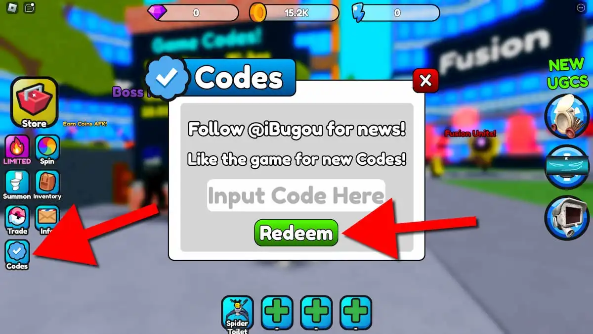 How to redeem codes in Toilet Verse Tower Defense.