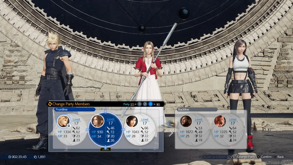 Una imagen que muestra a Cloud, Aerith y Tifa en Final Fantasy 7 (FF7) Rebirth como parte de un artículo sobre cómo cambiar de miembro del grupo en el juego.