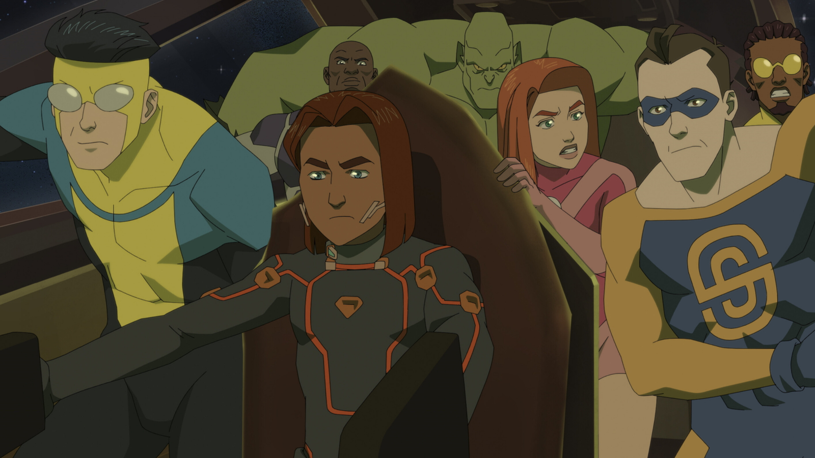 The Guardians of the Globe, Invincible, and Atom Eve in Invincible Season 2, Part 2