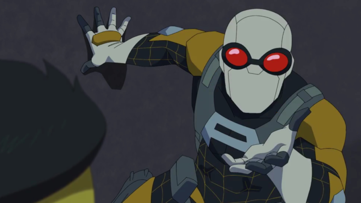 Agent Spider in Invincible Season 2, Episode 8. This image is part of an article about did Invincible just cross over with the DCU and the Spider-Verse.