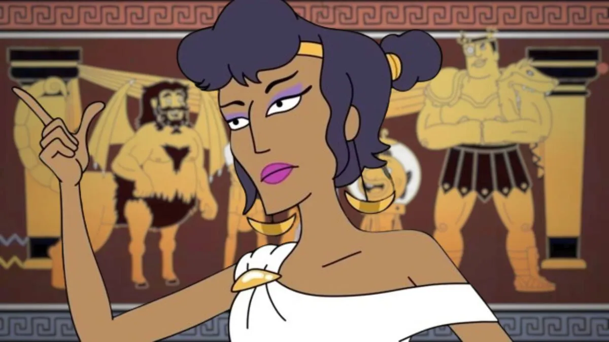 An still of the fictional goddess Deliria from the television show Krapopolis.