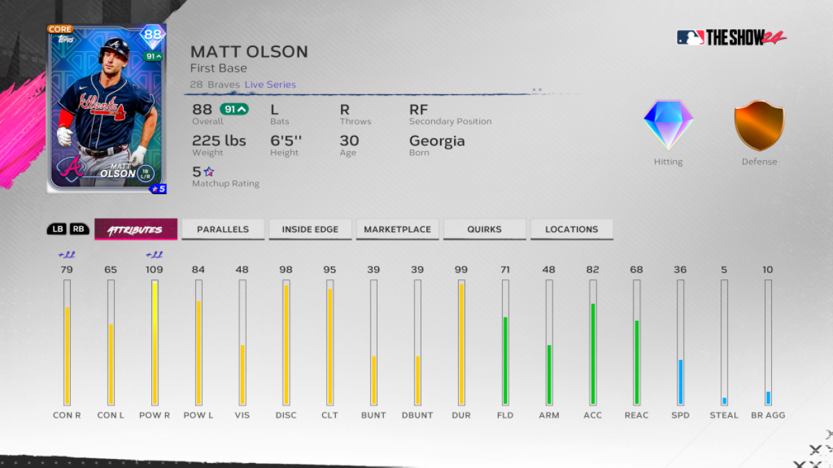 MLB The Show 24 Matt Olson Live Series Card