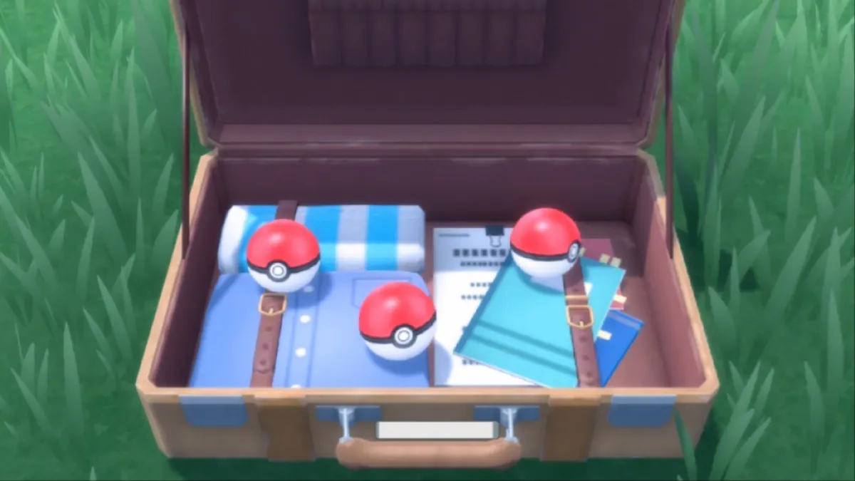 Pokemon BDSP screenshot of three pokeballs for starter pokemon in a briefcase. This image is part of an article about which starer Pokémon could be in Pokémon Legends: Z-A.