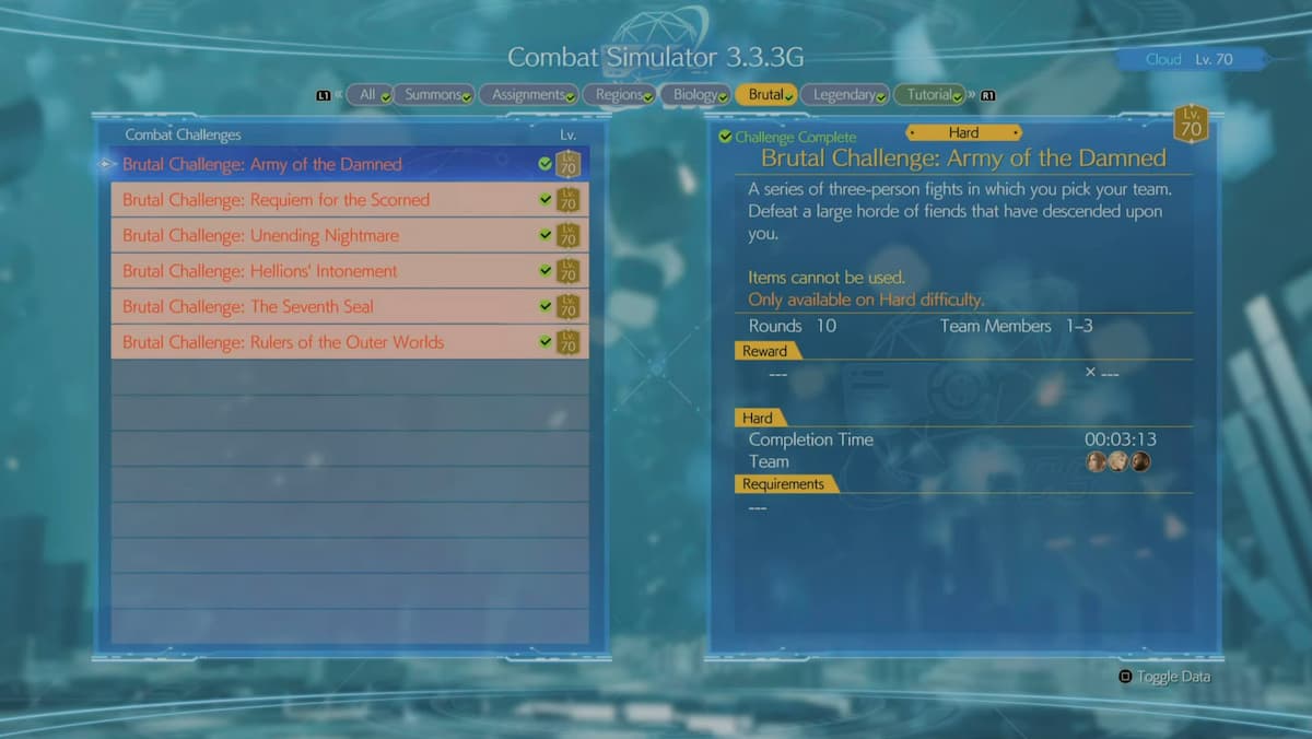 all brutal challenges in ff7 rebirth