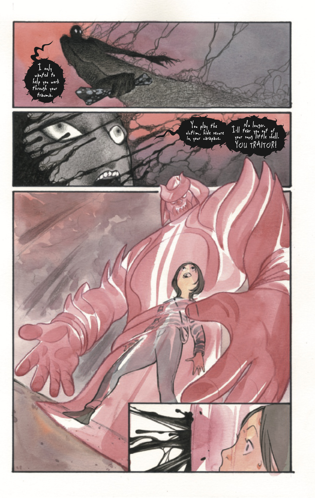 A monster attacking a girl. This image is part of an article about how Ultimate X-Men Wears Its Horror Manga Influences Proudly.