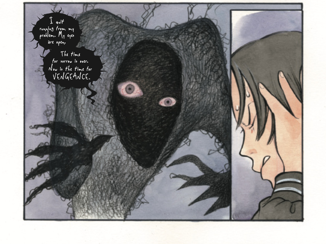 A girl hearing voices. This image is part of an article about how Ultimate X-Men Wears Its Horror Manga Influences Proudly