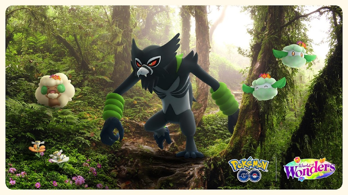Banner promo for Verdant Wonders event featuring Flabebe, Cottonee, Whimsicott, and Zarude