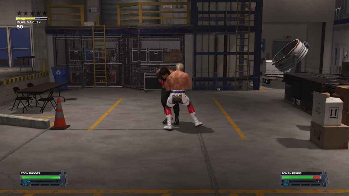 WWE 2K24 with some wrestlers fighting backstage.