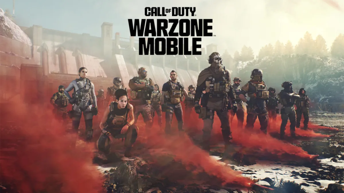 Soldiers standing in front of a dam in Warzone Mobile. This image is part of an article about how to fix the Call of Duty: Warzone Mobile login issue.