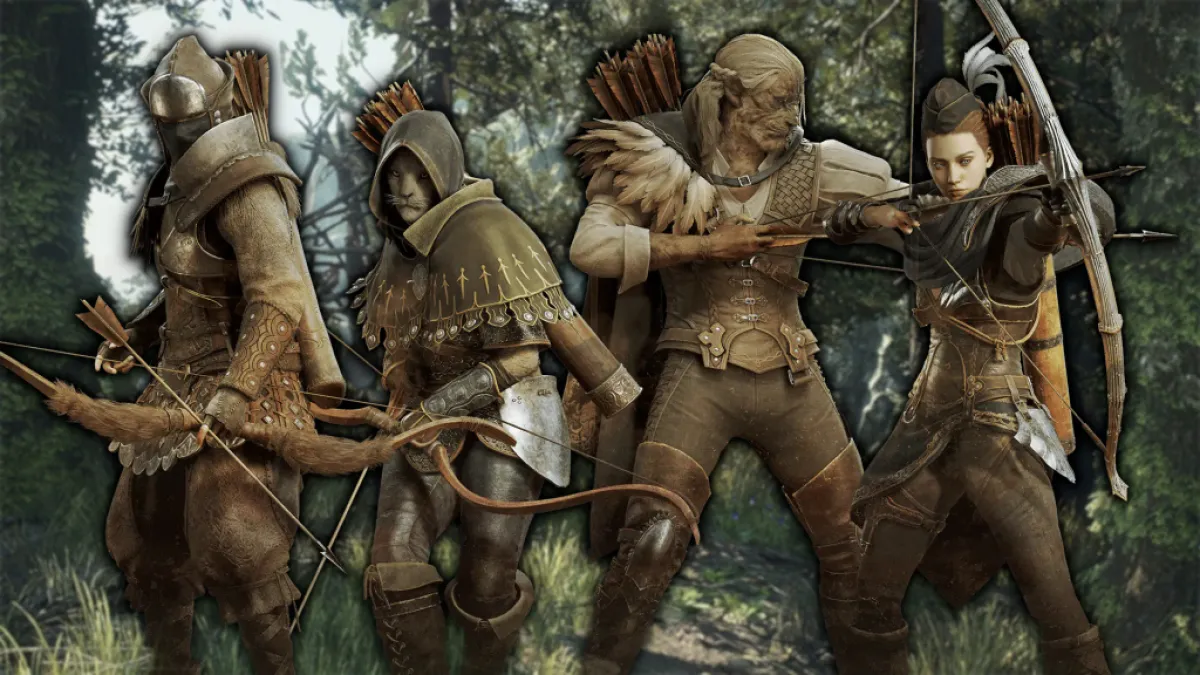 Four archers standing together in Dragon's Dogma 2. This image is part of an article about all Dragon's Dogma 2 vocations, ranked. 