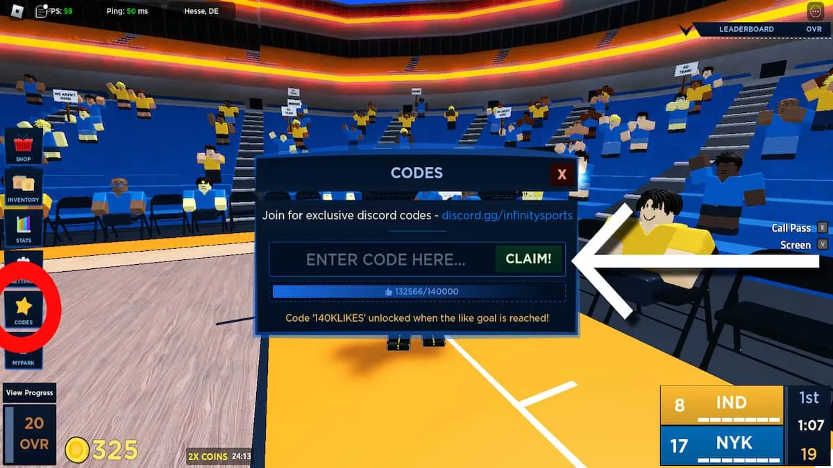 How to redeem codes in Basketball Legends.