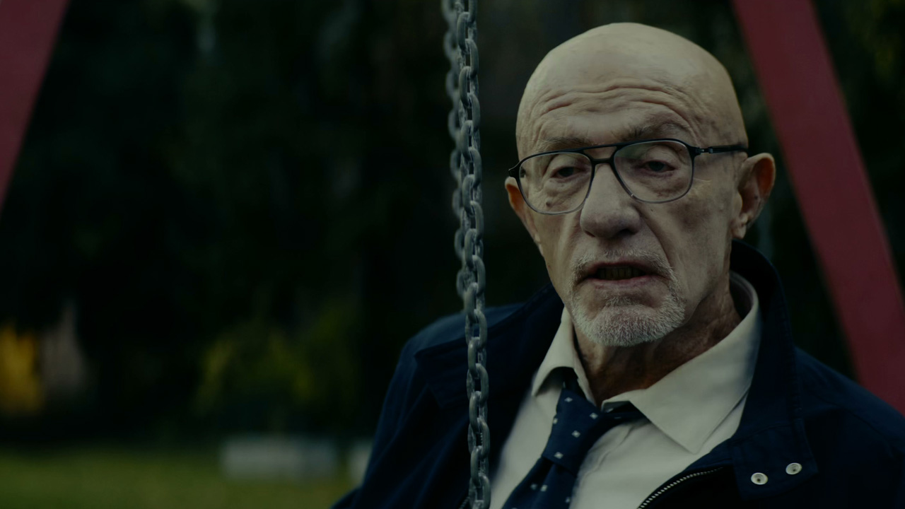 An older man with glasses and a white beard sitting on a swing. This image is part of an article about Apple TV's Constellation's ending explained.