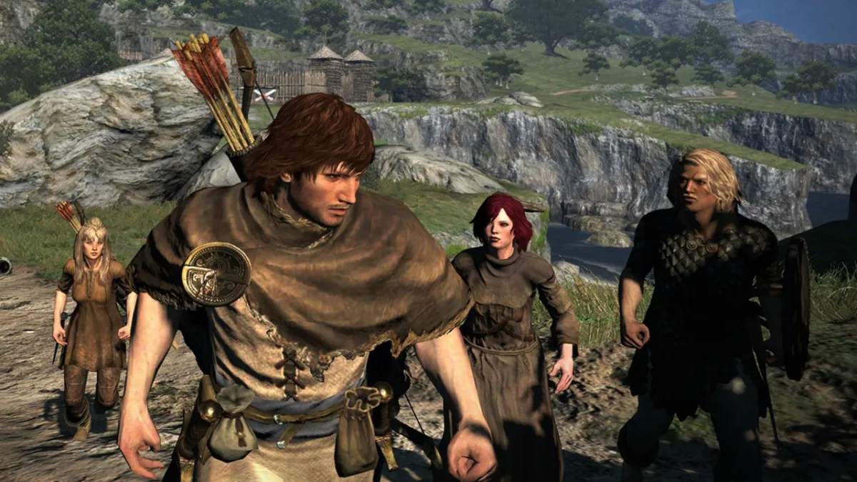 Several Dragon's Dogma 2 characters walking towards the camera, with the lead character an archer. 