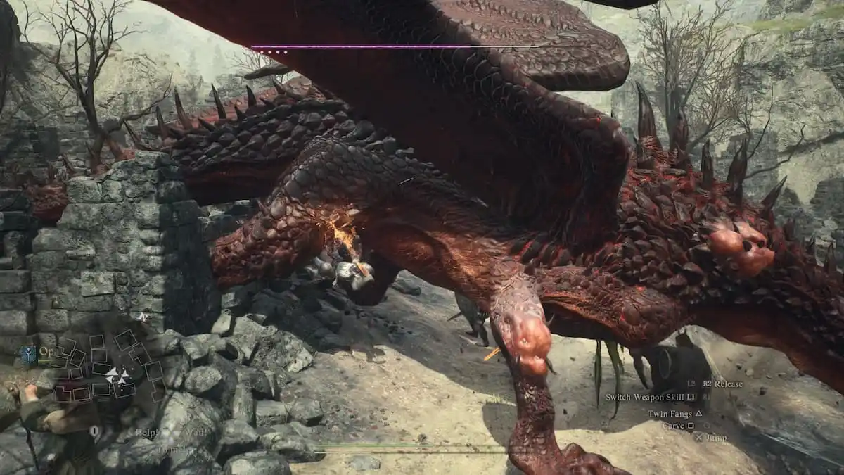 Arisen climbing and attacking a dragon
