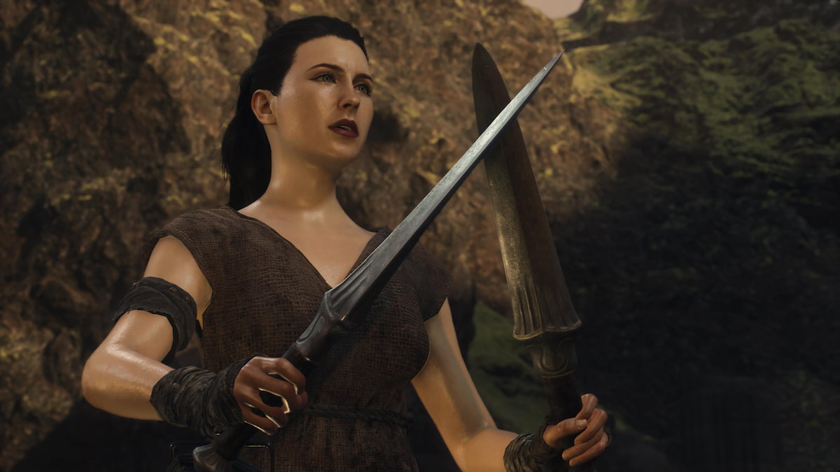 Player character looking exasperated while holding daggers