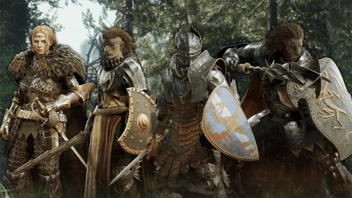 Four fighters standing together in Dragon's Dogma 2. This image is part of an article about all Dragon's Dogma 2 vocations, ranked. 