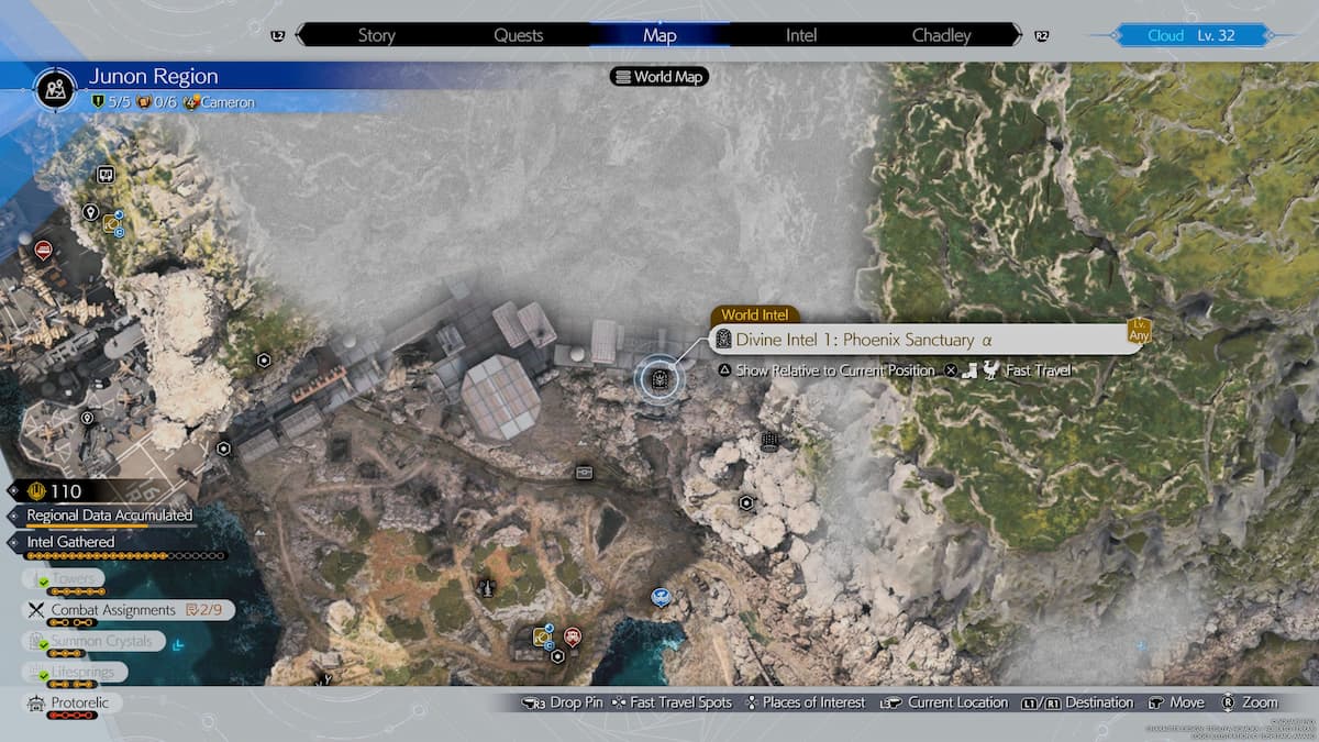 map view of first divine intel location in Junon