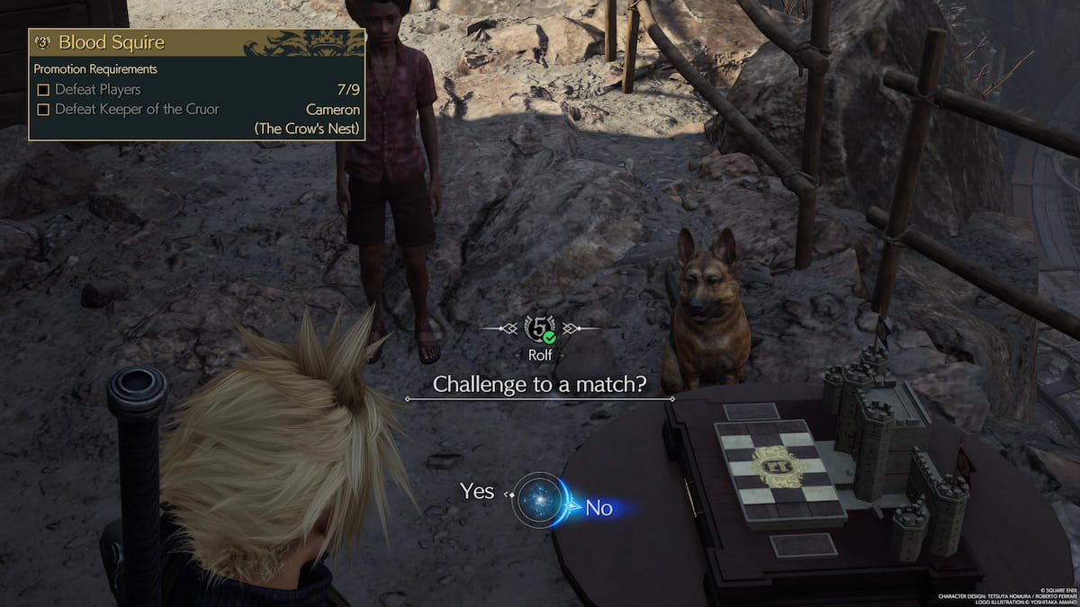 Cloud challenging a dog to a card match