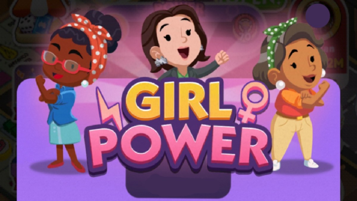 An image of the Girl Power event in Monopoly GO that shows three women standing above the logo for the event.