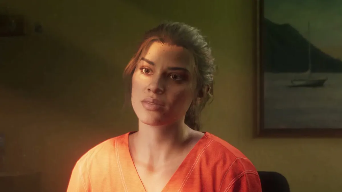 Grand Theft Auto 6's Lucia, a woman in an orange prison jumpsuit.
