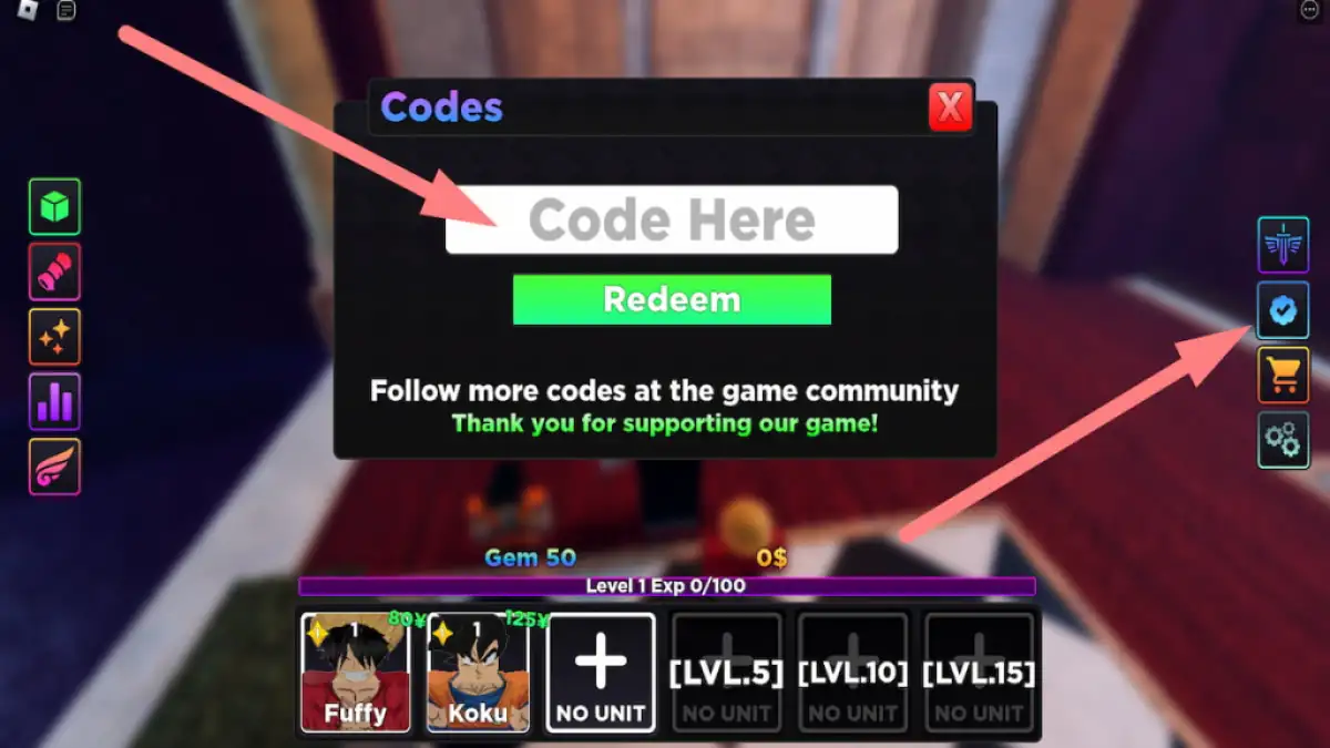 How to redeem codes in Anime Rangers