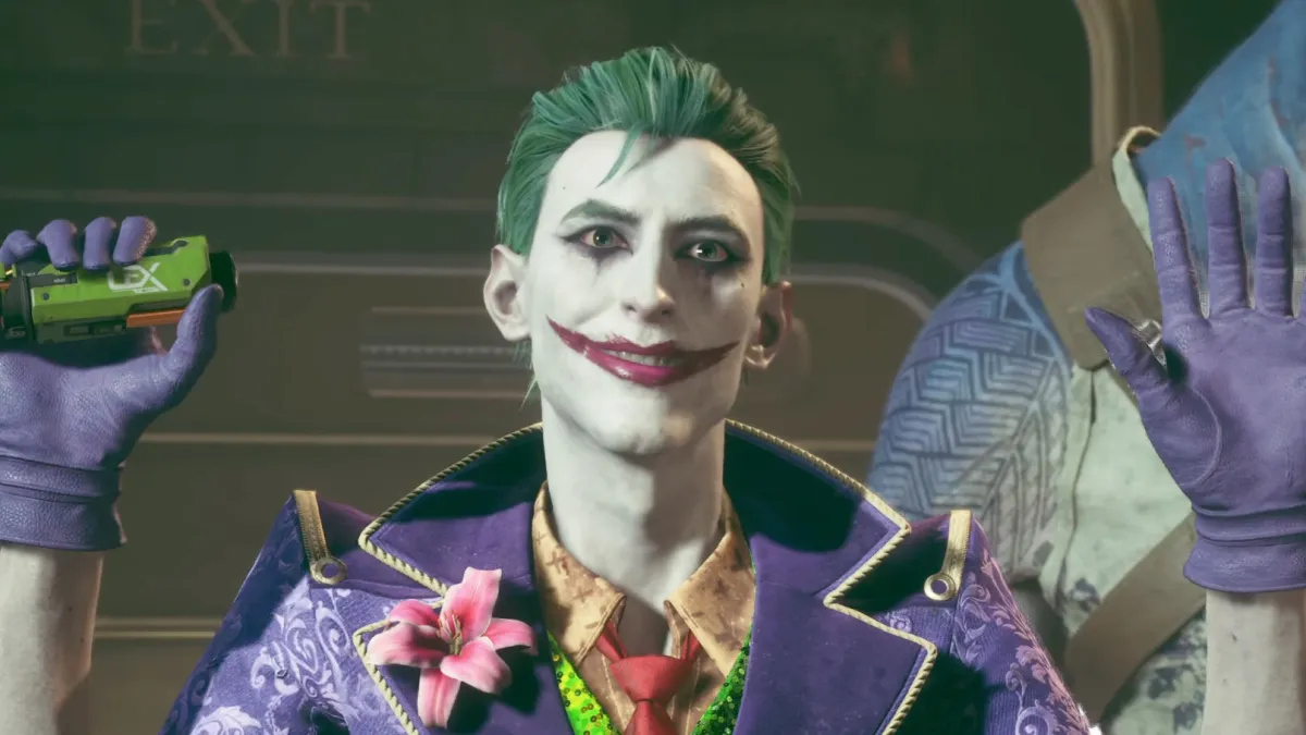 Joker smiling in Suicide Squad: Kill the Justice League.