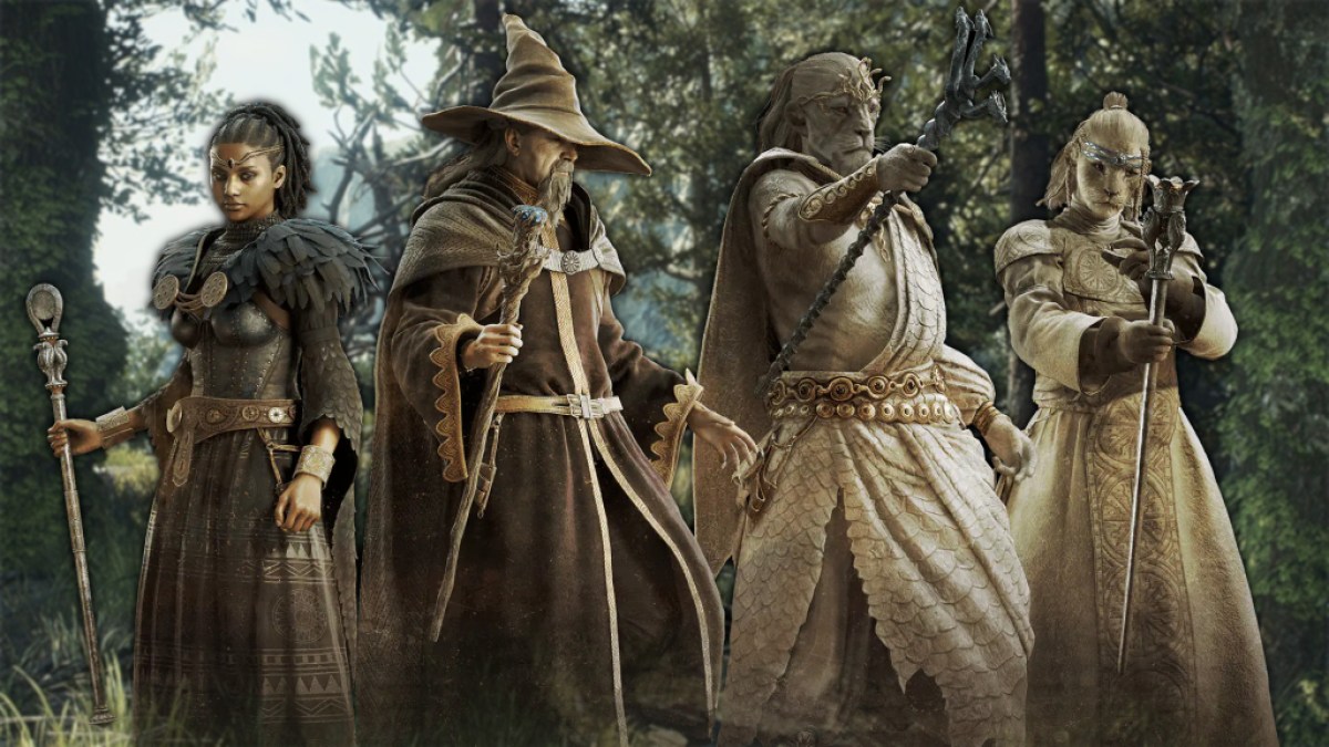 Four mages standing together in Dragon's Dogma 2. This image is part of an article about all Dragon's Dogma 2 vocations, ranked. 